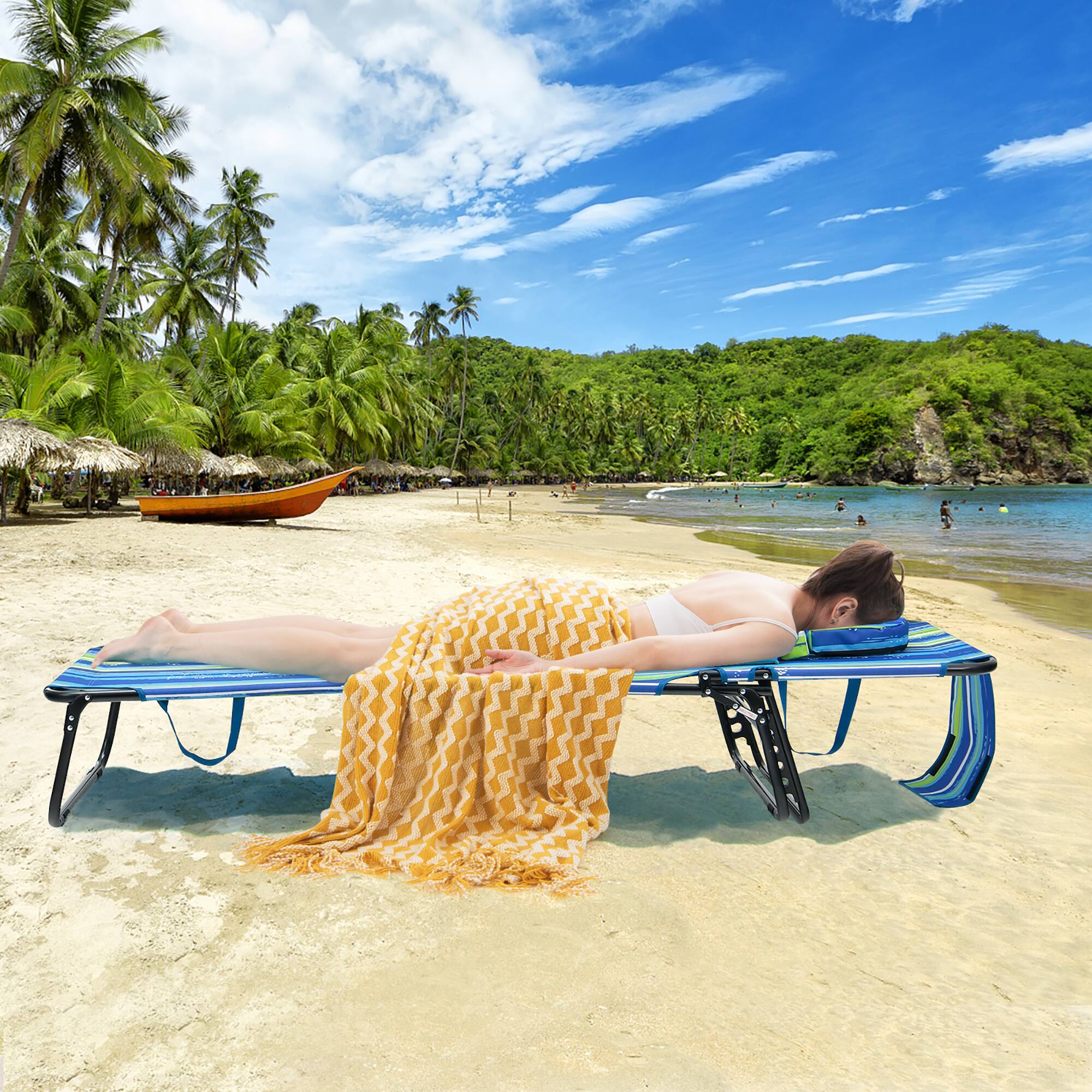 Alt View 3. Costway - Costway 2 PCS Beach Chaise Lounge Chair with Face Hole Pillows & Adjustable Backrest - Blue,Green.