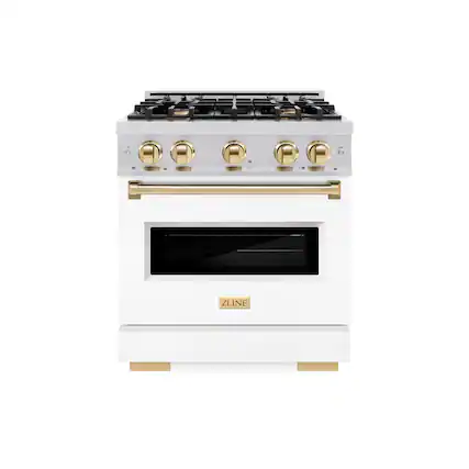 Front. ZLINE - Autograph 30" Classic Dual Fuel Range with Gold Accents (CDRZ-WM-30-G) - White.