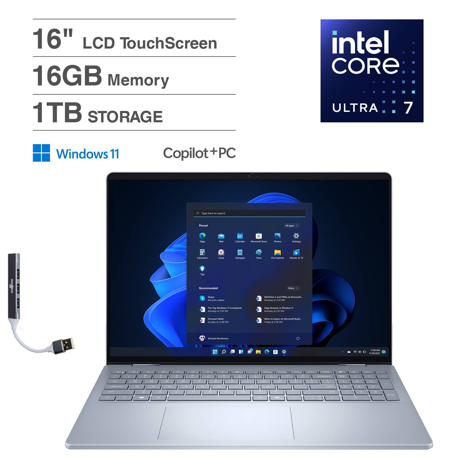 16" LCD TouchScreen  
16GB Memory  
1TB STORAGE  
intel CORE ULTRA 7  
Windows 11  
Copilot+PC