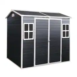 Mondawe - 4x8ft Resin Outdoor Storage Shed with Two-Window and Double-Door - Black