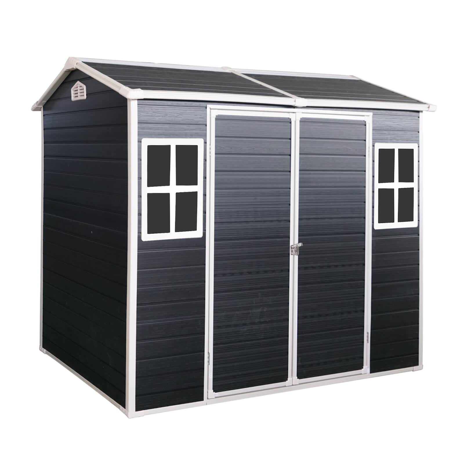 Front. Mondawe - 4x8ft Resin Outdoor Storage Shed with Two-Window and Double-Door - Black.