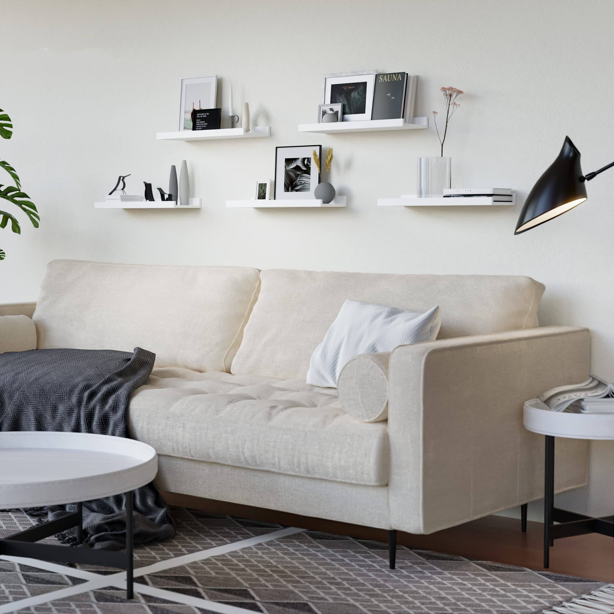 Back. Dazzed Corner - 5 Set Floating Shelves for Wall Decor, with Lip - White.