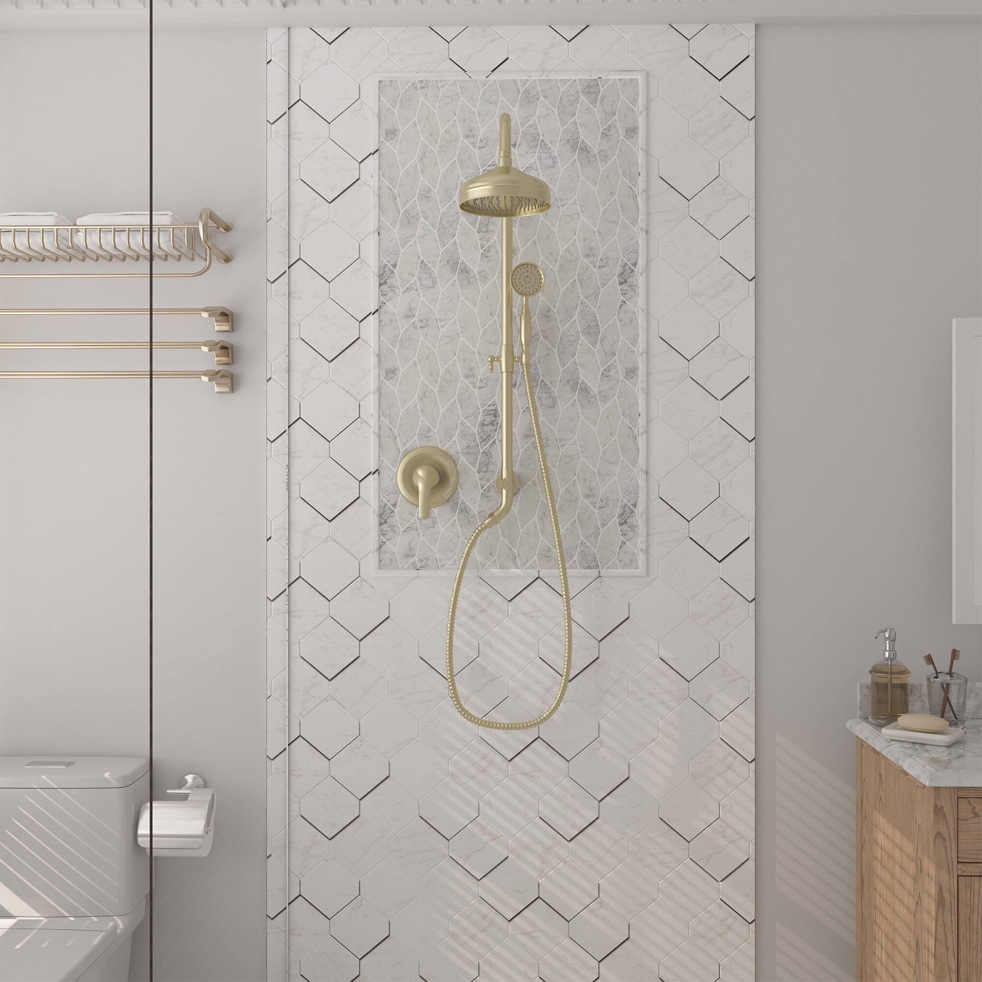 Alt View 4. Boyel Living - Retro Classic 1-Spray Patterns with 1.8 GPM 8 in. Wall Mount Dual Shower Heads with Brass Rough-In Valve in Brushed Gold - Brushed Gold.