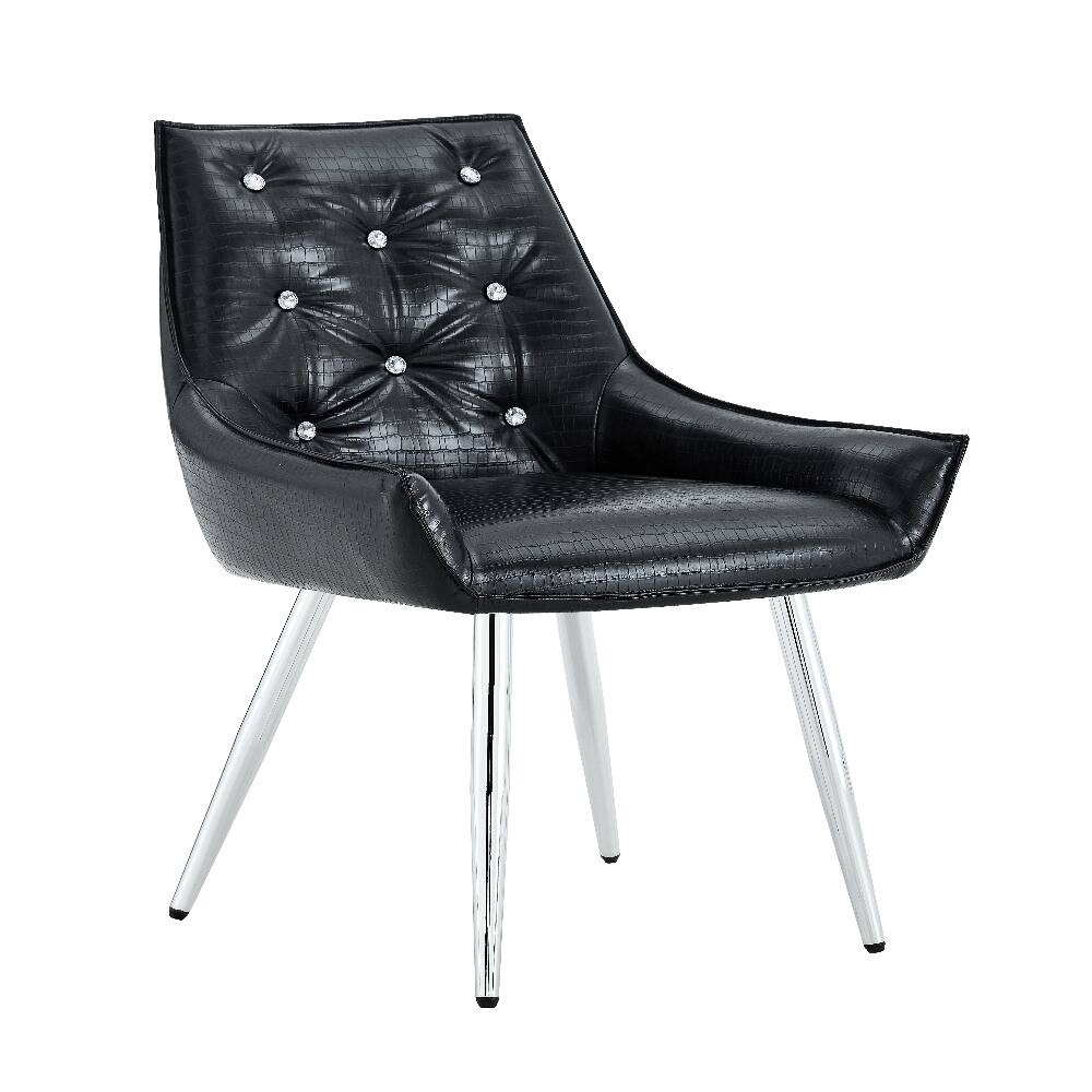 Alt View 1. Loheer - Loheer Crocodile Pattern Accent Chair Set of 2 Black PU Leather Dining Chair Diamond Tufted Chrome Legs - Black.