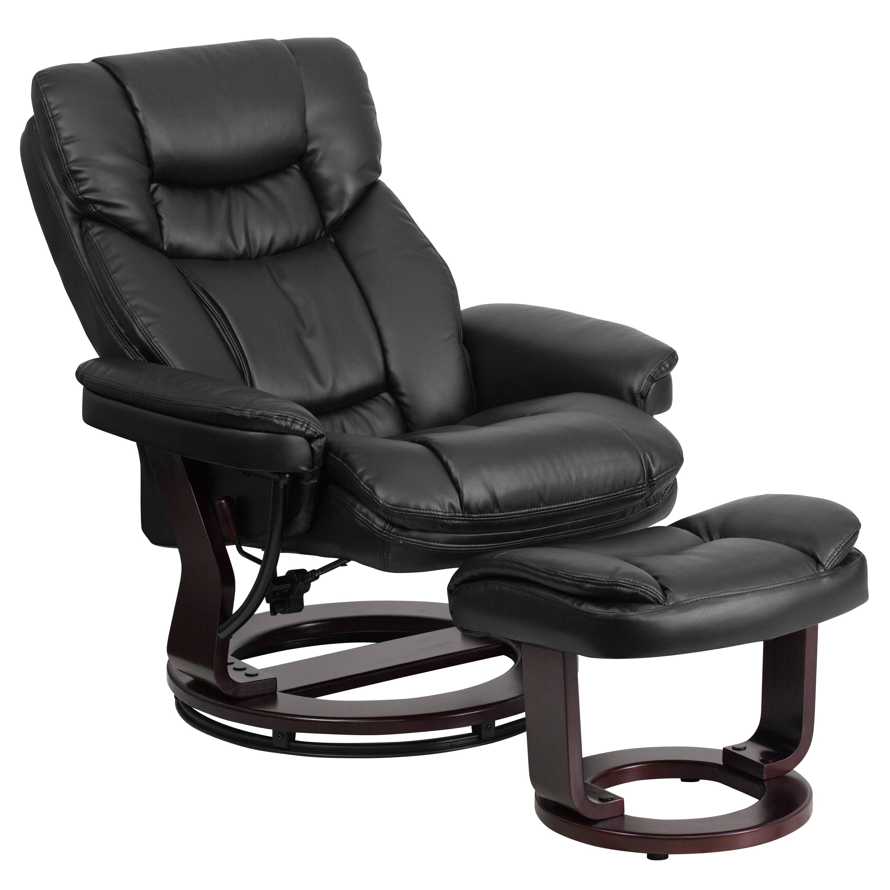 Alt View 10. Emma + Oliver - Multi-Position Recliner & Curved Ottoman with Swivel Wood Base - Black.