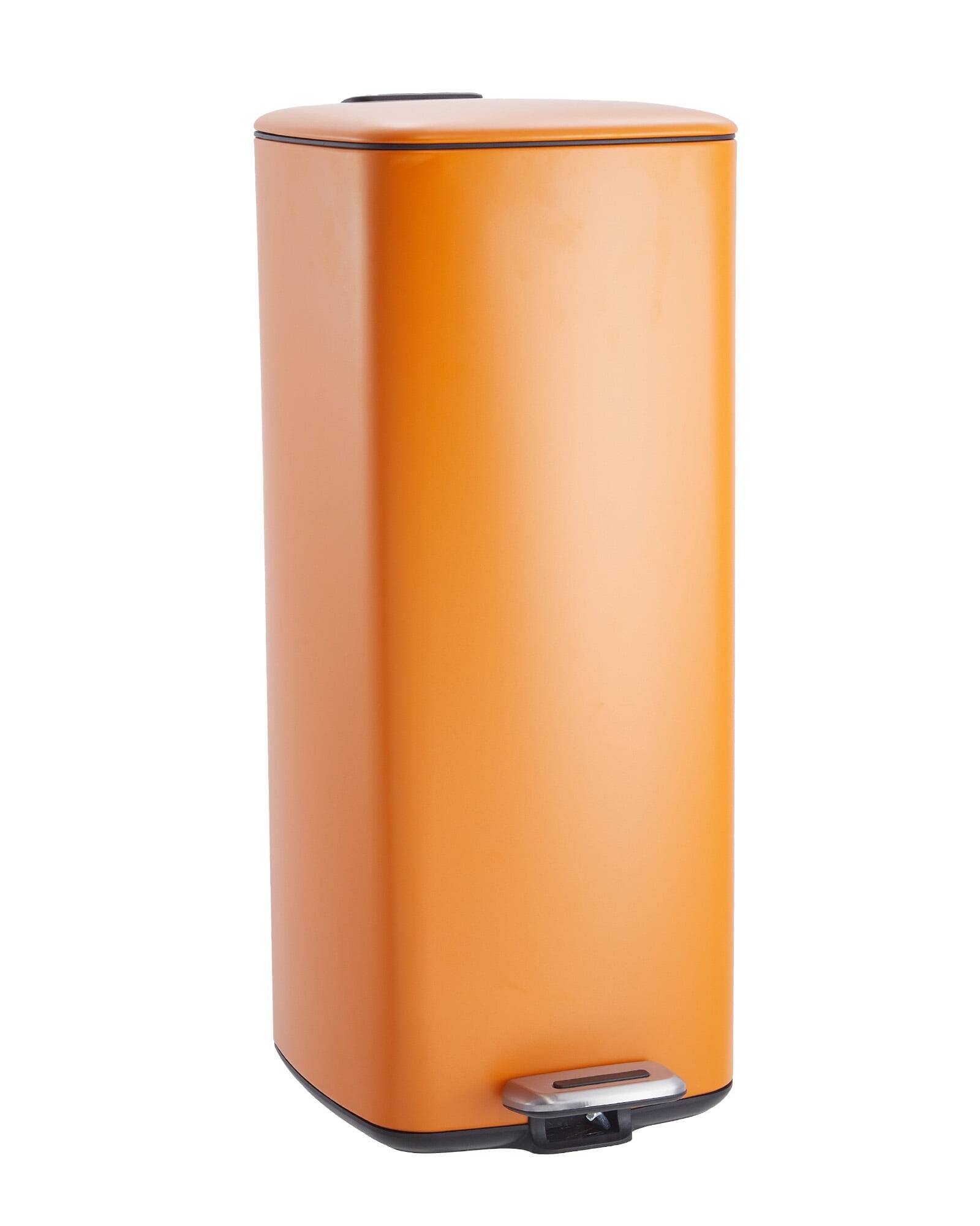 Front. Homhougo - 8 Gallon Kitchen Trash Can, Stainless Steel with Lid & Inner Bucket, Step-On Square Bin - Orange - Orange.