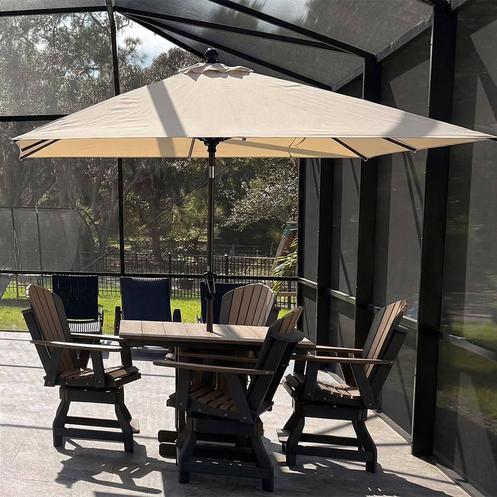 Angle. PURPLE LEAF - 8 ft. Square Patio Market Umbrella with Base Outdoor Table Umbrella Tilt Aluminum Frame Sun Shade for Garden Deck Pool - Beige.
