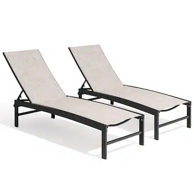 Alt View 6. Crestlive Products - Crestlive Products Set of 2 Black Metal Frame Adjustbale Chaise Lounge Chair Mesh Seat - Beige.