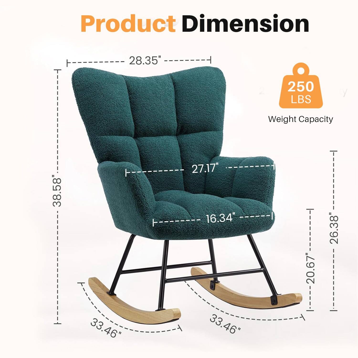 Product Dimension: 28.35" x 38.58" x 33.46" x 27.17" x 16.34" x 33.46"  
Weight Capacity: 250 LBS