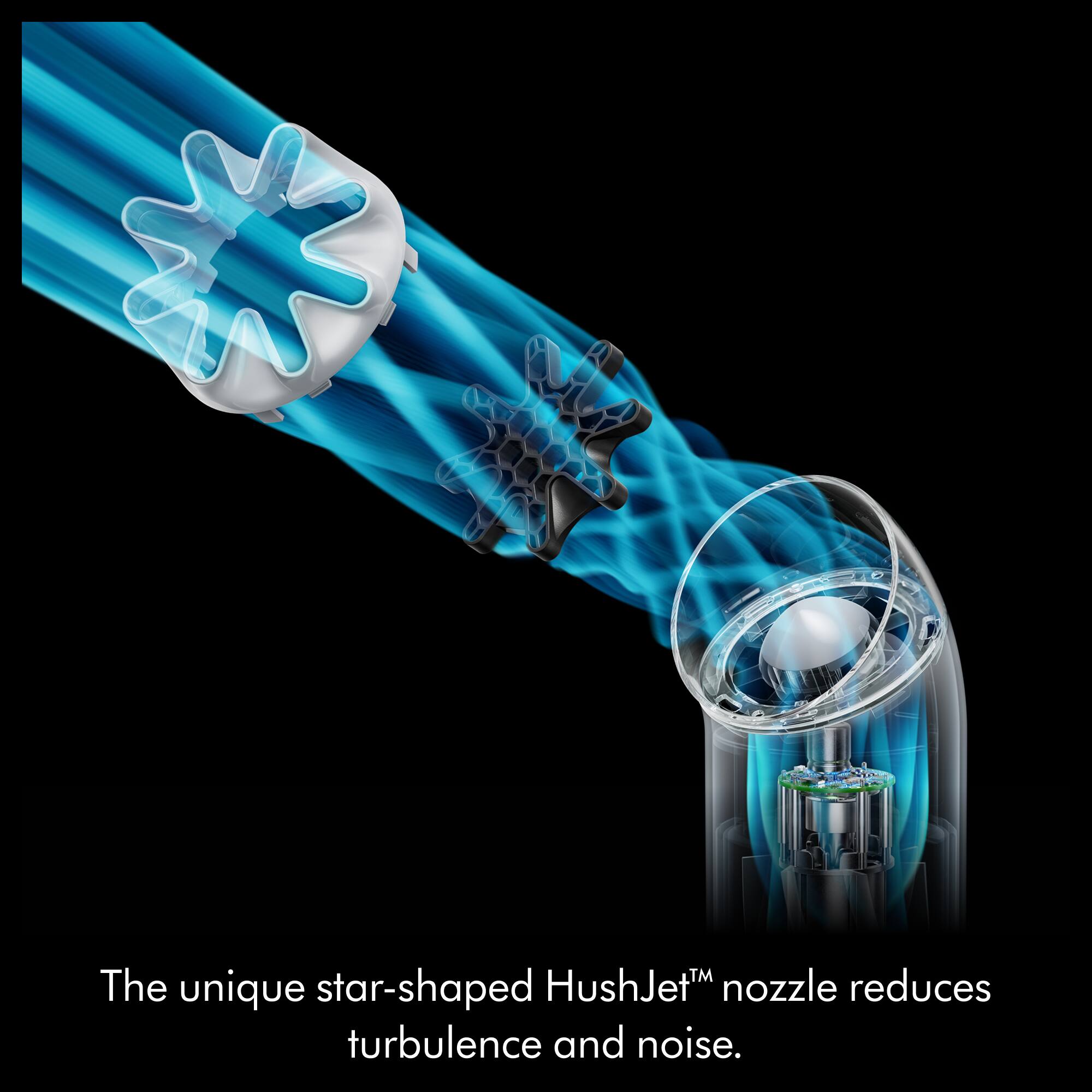 The unique star-shaped HushJet™ nozzle reduces turbulence and noise.