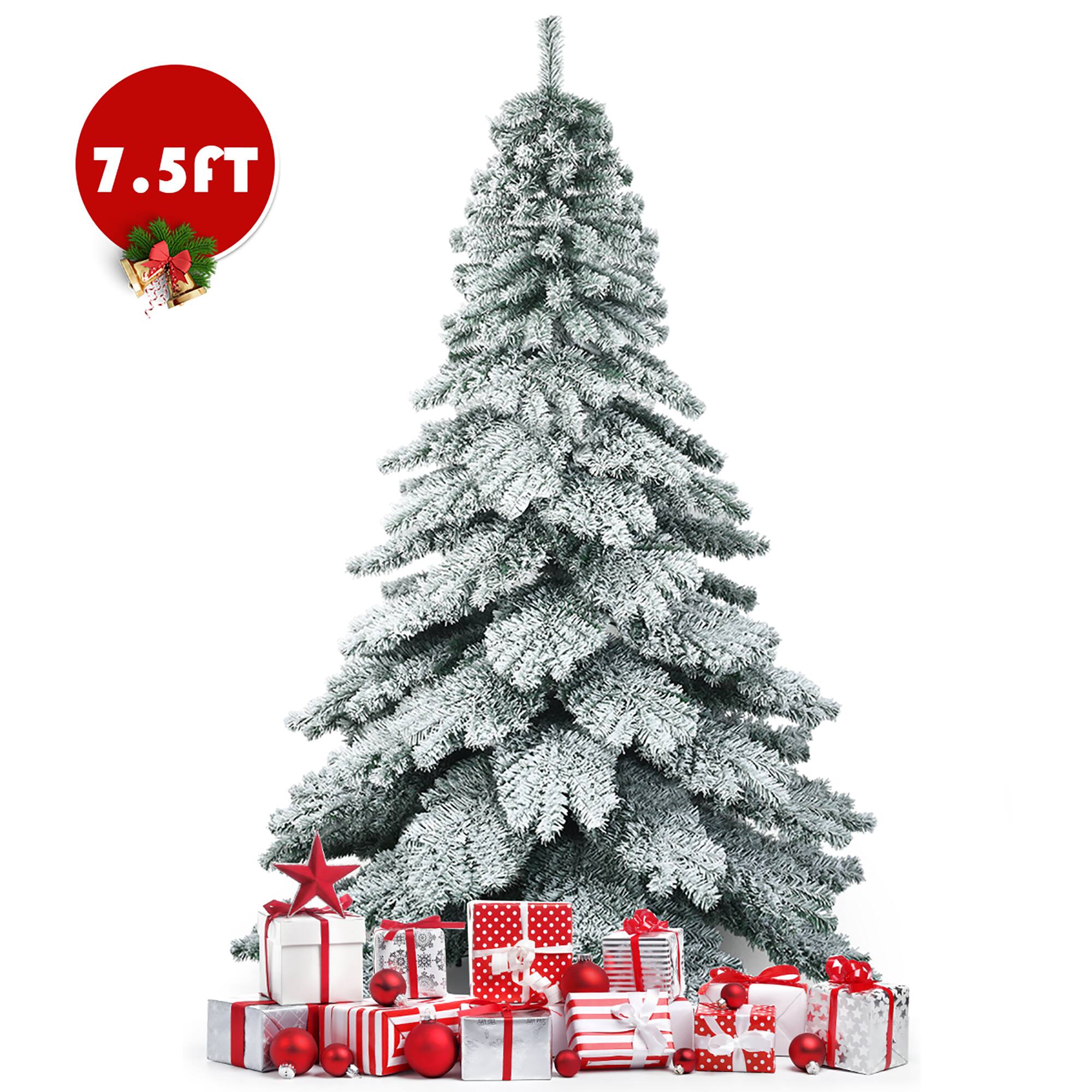 Alt View 20. Costway - 7.5 ft Snow Flocked Artificial Christmas Tree Hinged Alaskan Pine Tree Holiday - Green/White.