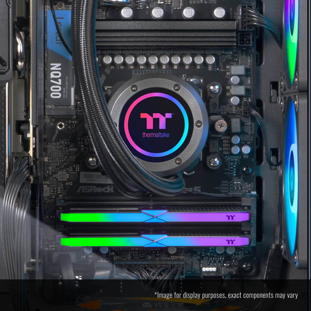 The text in the image is:

"Lexdr 004ON I se S I thermaltake CPV PR - EX U ASRock 225 DORS OORS A2 DORS a1 -OORS LAD1"

Corrected and grouped:

"Lexdr 004ON I se S I thermaltake CPV PR-EX U ASRock 225 DORS OORS A2 DORS a1-OORS LAD1"

The image is for display purposes, and the exact components may vary.