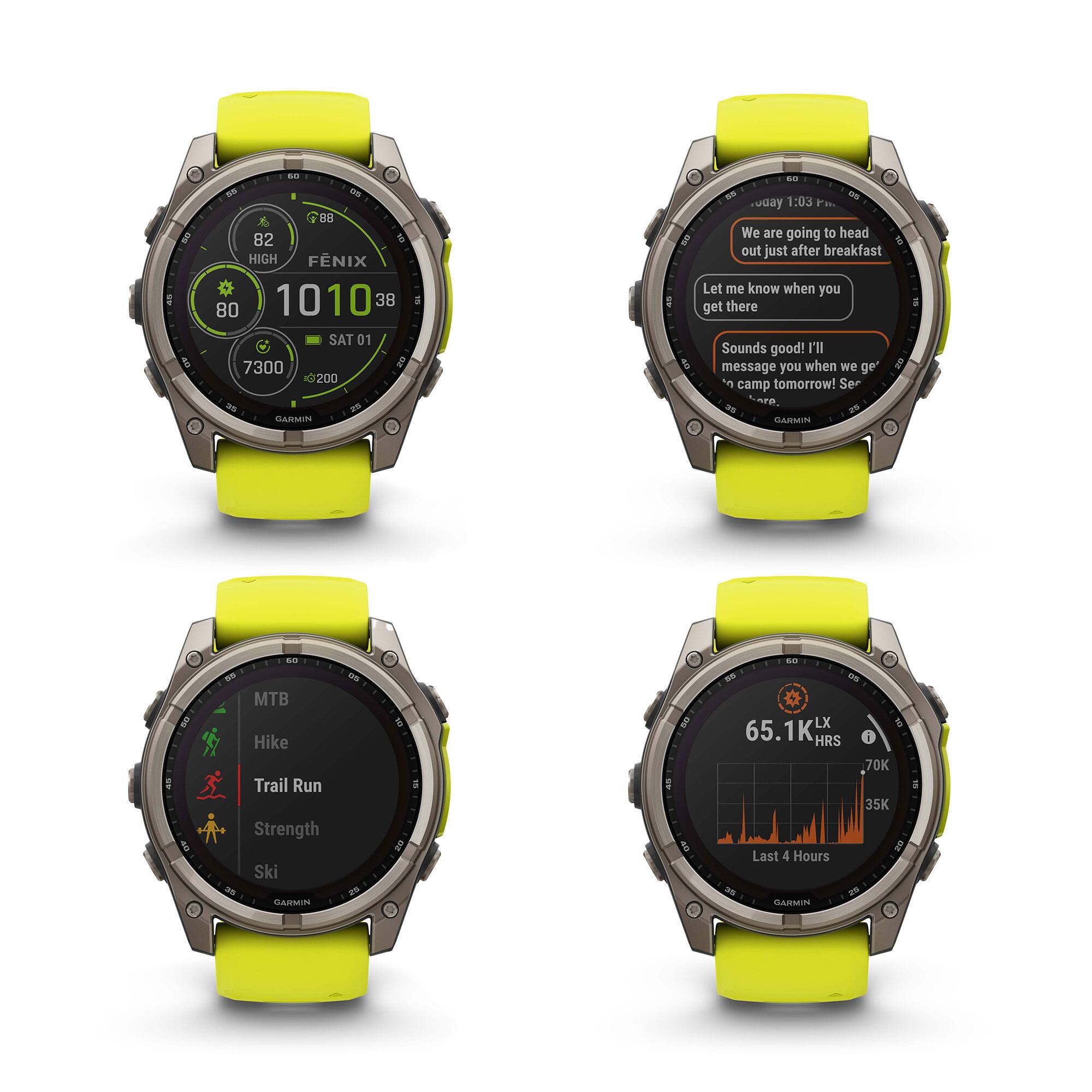 - **FENIX 82 HIGH**  
  1010 3B SAT 01 7300 200  
  - **GARMIN**  

- **MTB Hike Trail Run Strength Ski**  
  - **GARMIN**  

- **65.1K HRS**  
  70K 35K  
  Last 4 Hours  
  - **GARMIN**  

- **s .u SS as BB**  
  - **GARMIN**  

- **We are going to head out just after breakfast**  
  Let me know when you get there  
  Sounds good! I'll message you when we get there  
  - **GARMIN**  

- **5 are uday 1:03**  
  - **GARMIN**