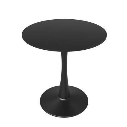 Front. LeisureMod - Bristol 27" Round Dining Table Modern MDF Tabletop, Black Steel Pedestal Base Accent Table for Kitchen & Small Spaces - Black.
