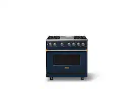 Viking - 36 in. Wide 4 Burner Pro 5 Series 5.6 Cu. Ft. Freestanding Sealed LP DF Convection Range/Grdl with Brushed Brass Trim - Slate Blue