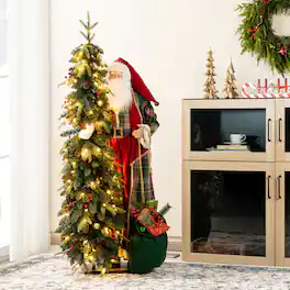 Glitzhome - 4FT Oversized Woodland Santa with 5FT Lighted Artificial Christmas Tree - Multi-Colored