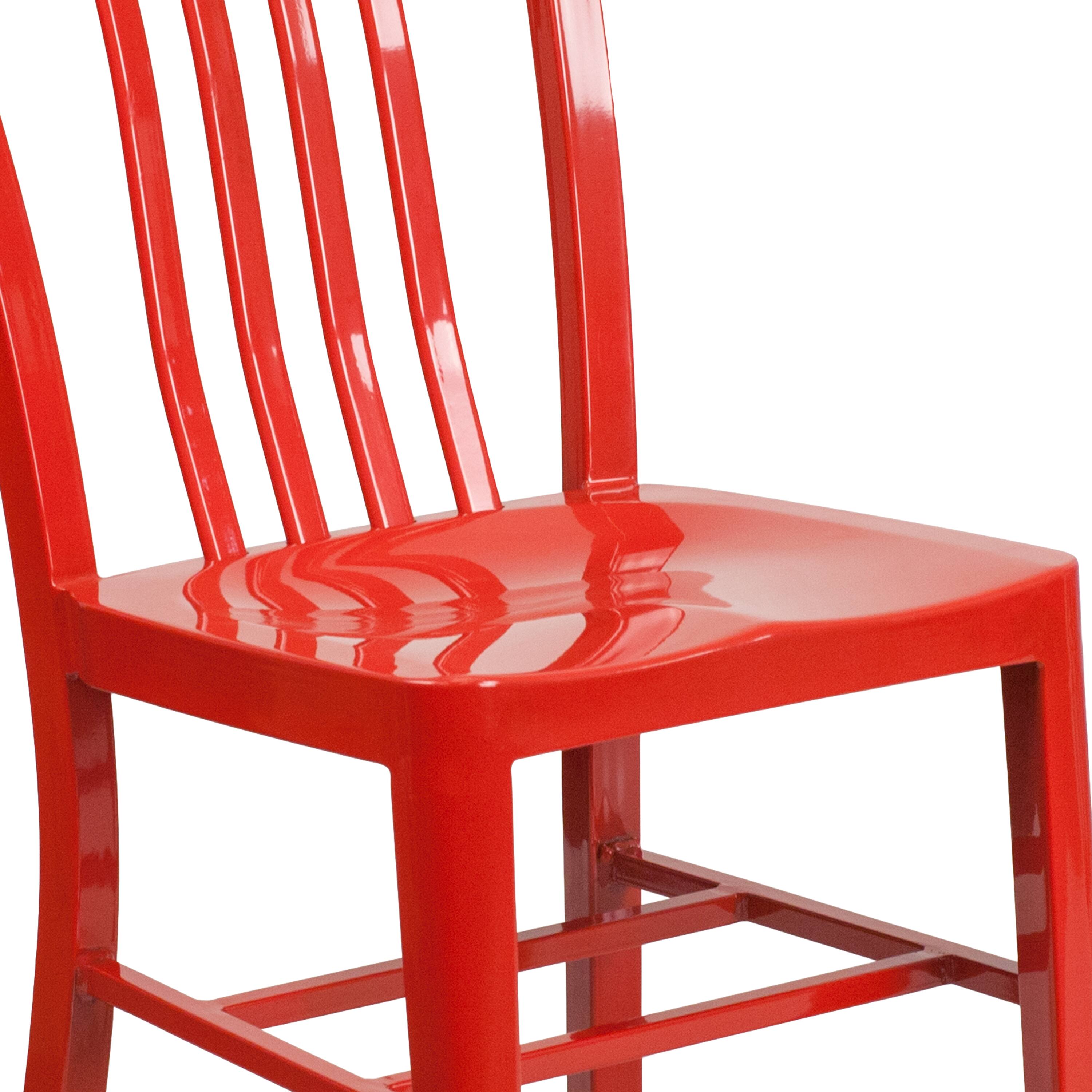 Alt View 9. Emma + Oliver - Commercial Grade Colorful Metal Indoor-Outdoor Chair - Red.
