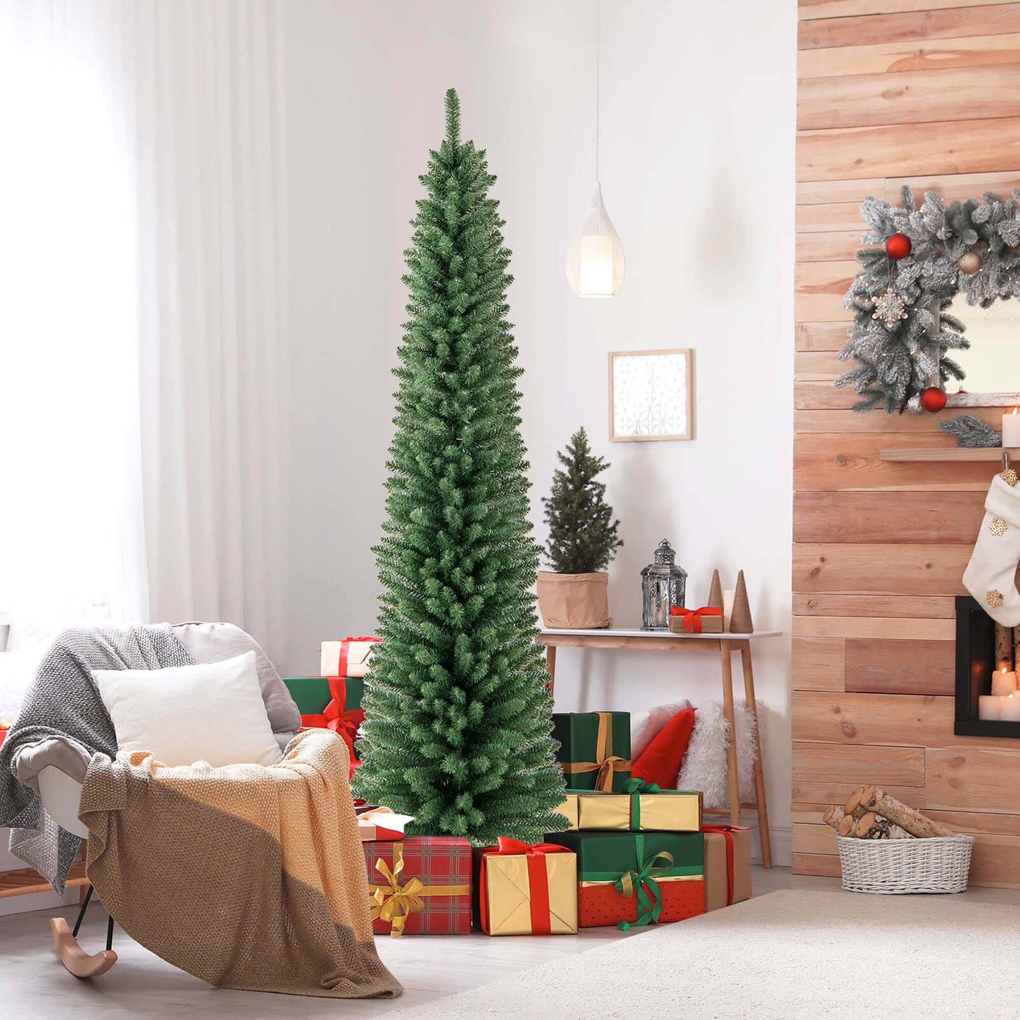 Alt View 3. Costway - Costway 7 FT Pencil Christmas Tree with 523 Memory Wire Branch Tips 190 LED Lights for Home - Green.