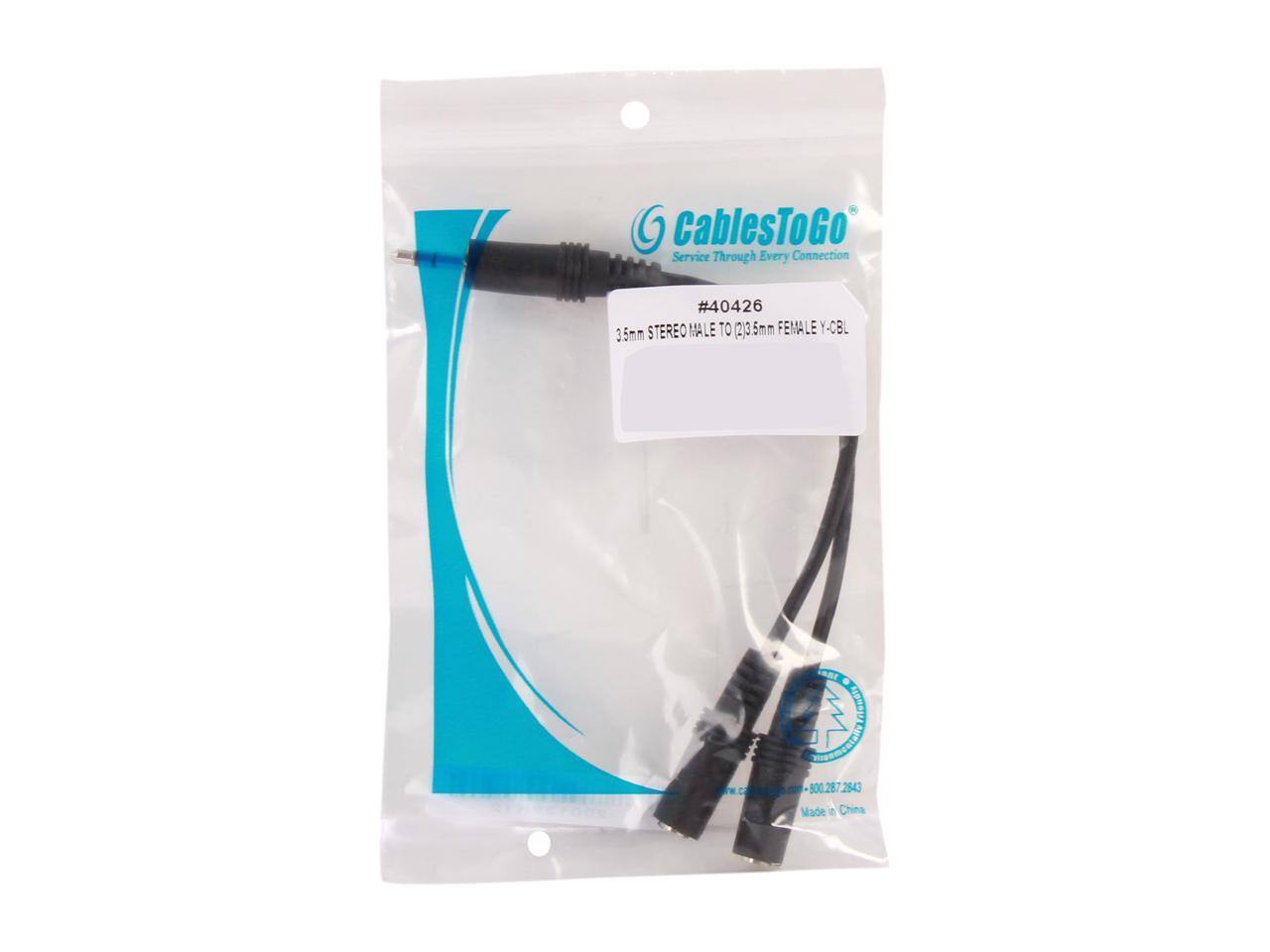 CablesToGo Service Through Every Connection  
#40426  
3.5mm STEREO MALE TO (2) 3.5mm FEMALE Y-CBL  
Londls DEU 500.2872 2843  
Made in China