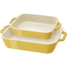SlickBlue - 2-Piece Oven-Safe Ceramic Baking Dish Set for Casseroles and Roasting - Yellow