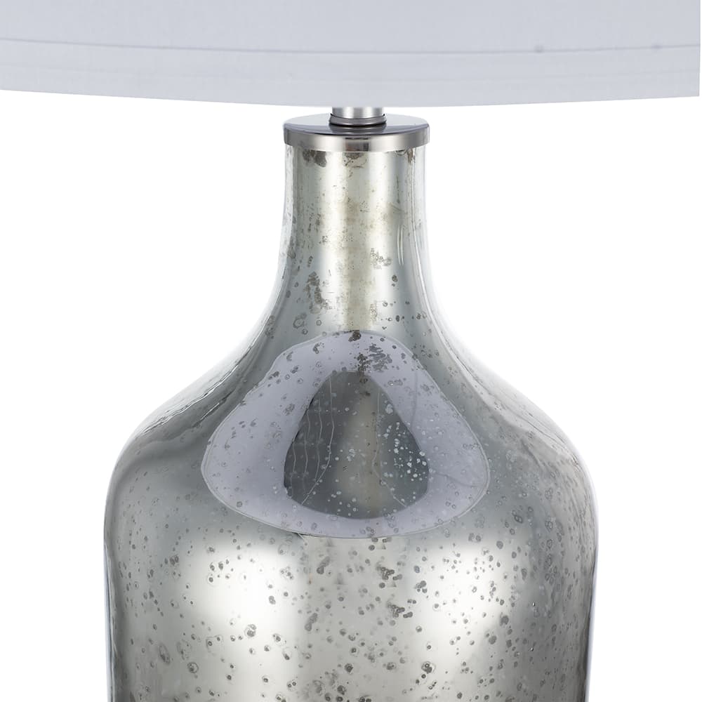 Back. Luckbyte - 18x32.2 Inch Silver Round Table Lamp With White Fabric Shade Assembly Required.