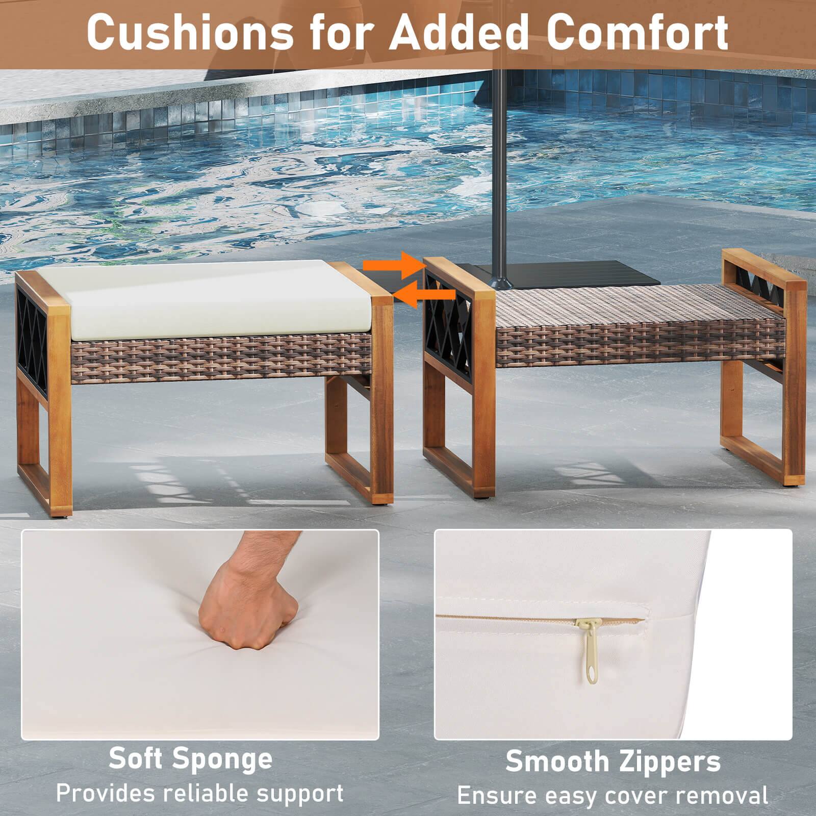 Cushions for Added Comfort

Soft Sponge  
Provides reliable support

Smooth Zippers  
Ensure easy cover removal