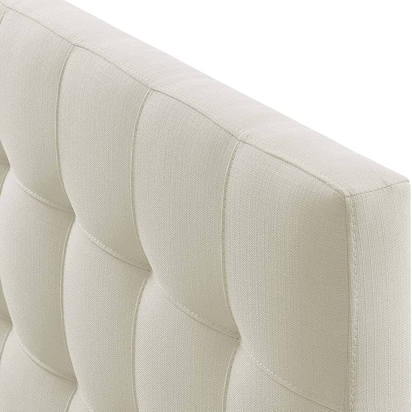 Angle. Hivvago - Full size Ivory Linen Fabric Upholstered Tufted Headboard - Ivory.