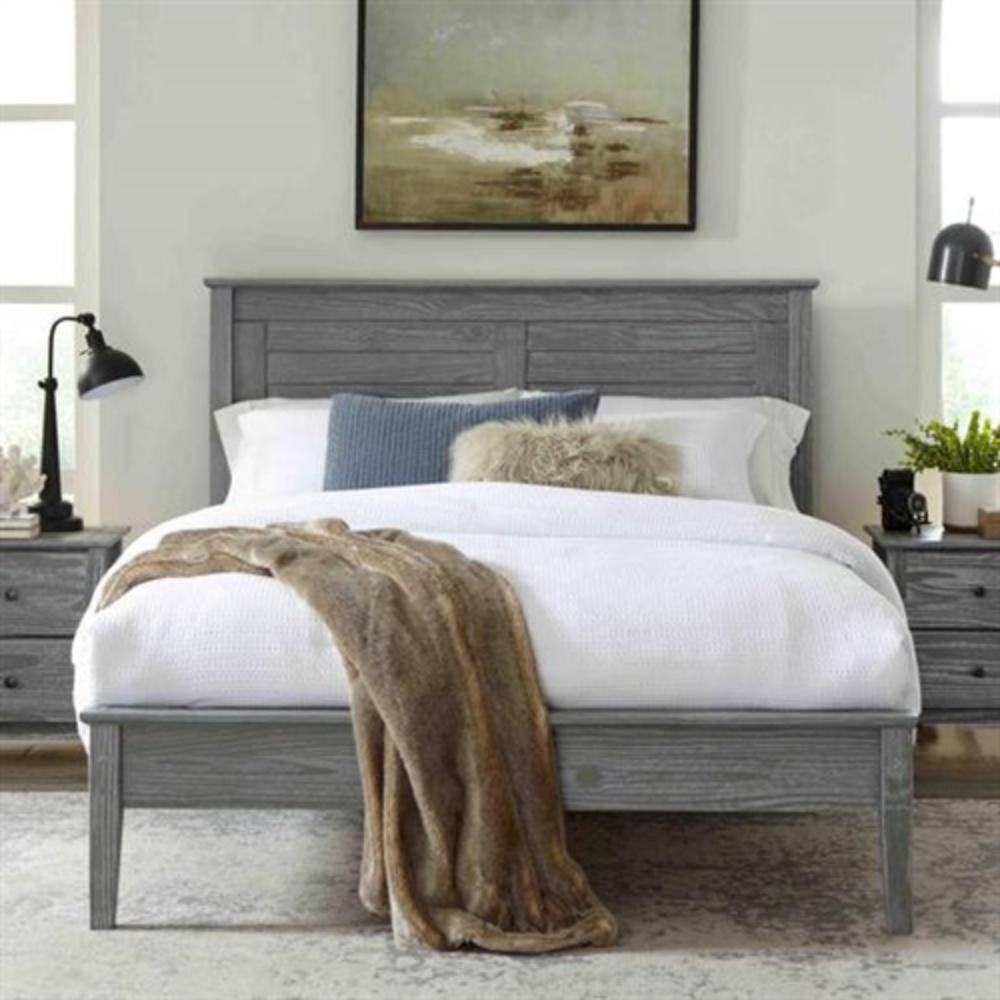 Angle. Hivvago - Hivvago Twin Size Coastal Dorm Farmhouse Solid Pine Wood Platform Bed - Rustic Grey.
