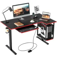 Bestier - 57" wide L-Shaped Adjustable Standing Desk with Keyboard Tray and Host Shelf - Black - Front_Zoom