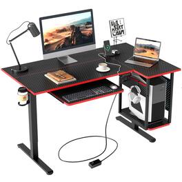 Bestier - 57" wide L-Shaped Adjustable Standing Desk with Keyboard Tray and Host Shelf - Black