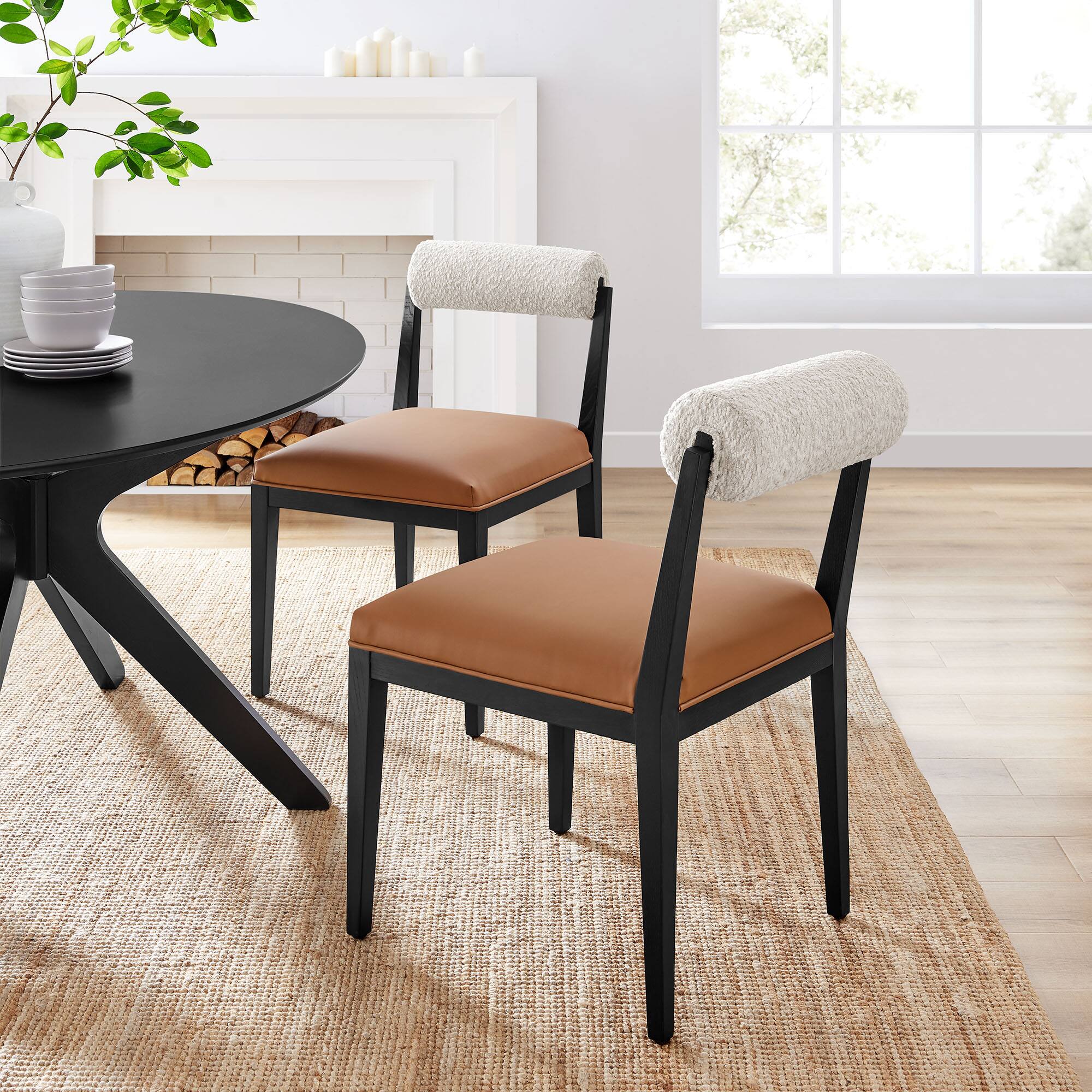 Alt View 4. Modway - Kai Boucle and Vegan Leather Dining Chair by Modway - Black.