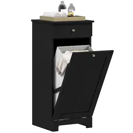 Front. Homcom - Laundry Hamper Cabinet - Black.