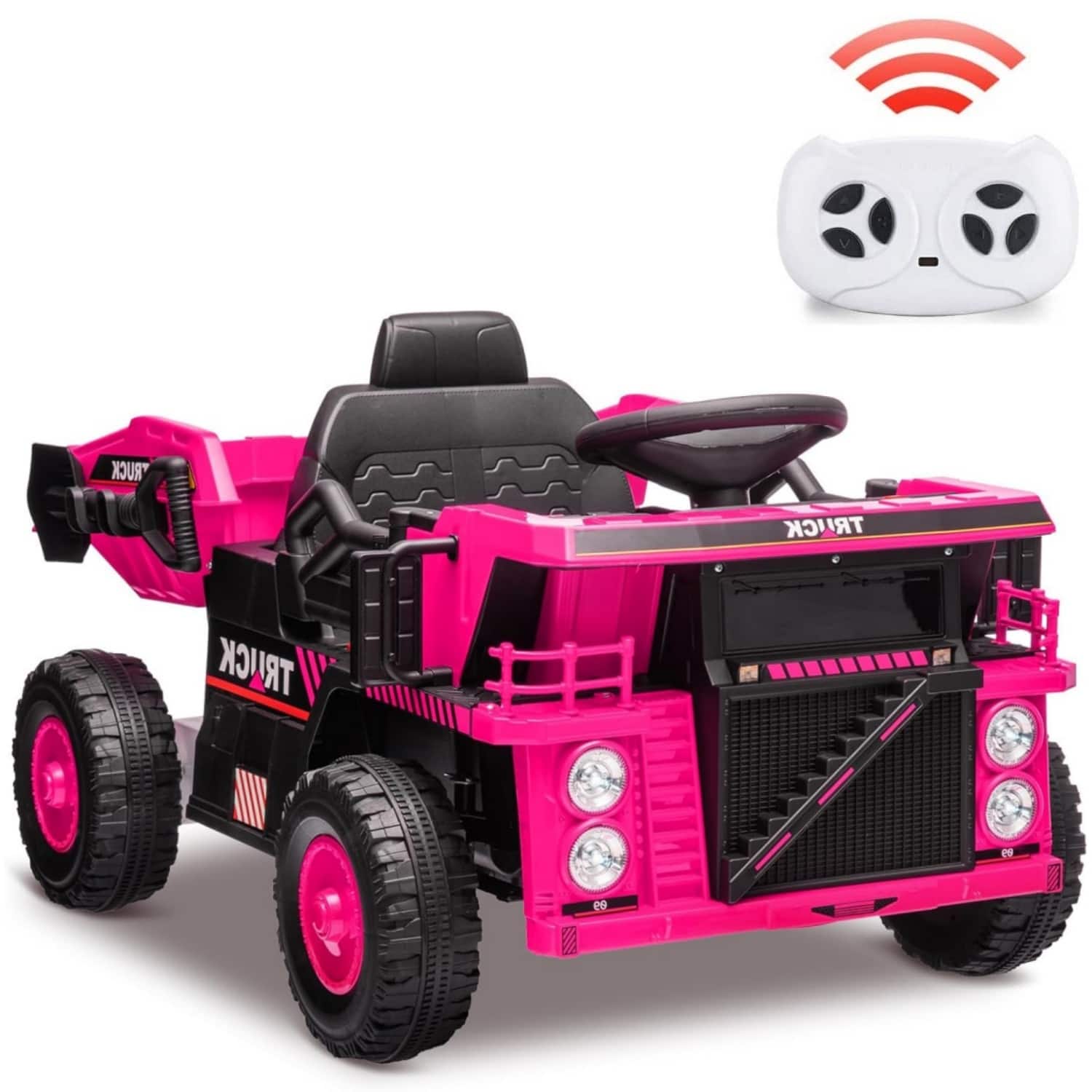 GARVEE - Kids Electric Ride on Toy 12V, Dump Truck, Remote Control, Dump Bed, Shovel - Pink