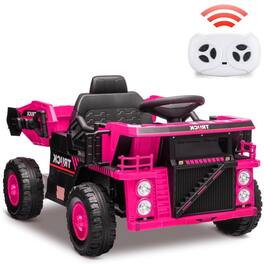 GARVEE - Kids Electric Ride on Toy 12V, Dump Truck, Remote Control, Dump Bed, Shovel - Pink