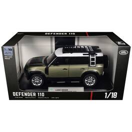 Land Rover Defender 110 Green Metallic with White Top and Roof Rack 1/18 Diecast Model Car by Heimanba