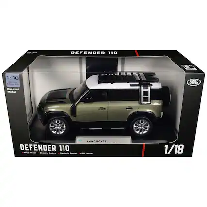 DEFENDER 110
6+ AGES
1:18 DE-CAST MODEL CAR
LAND-ROVER
Die-cast Metal
DEFENDER 110 Free Wheel Opening Doors Realistic Sound
LAND ROVER 440 LED Lights
1/18