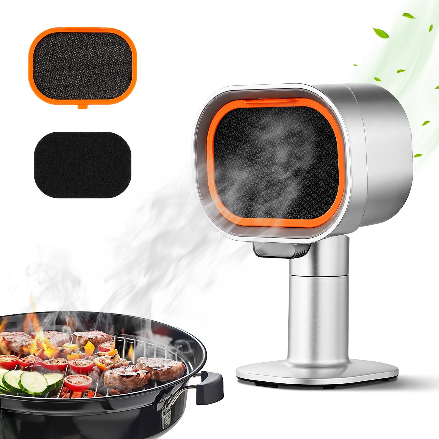 Alt View 1. Aobosi - Desktop Range Hood with Removable Oil Cup, 360° LED Lighting,4 Speed Fan, 4.22 m/s Airflow,Portable Kitchen Exhaust Fan - Silver.
