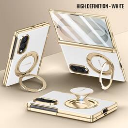 Dteck - Shockproof Case for Samsung Galaxy Z Fold8 with 2-in-1 Stand, Hard PC Magnetic Cover with Built-in HD Screen Film - White