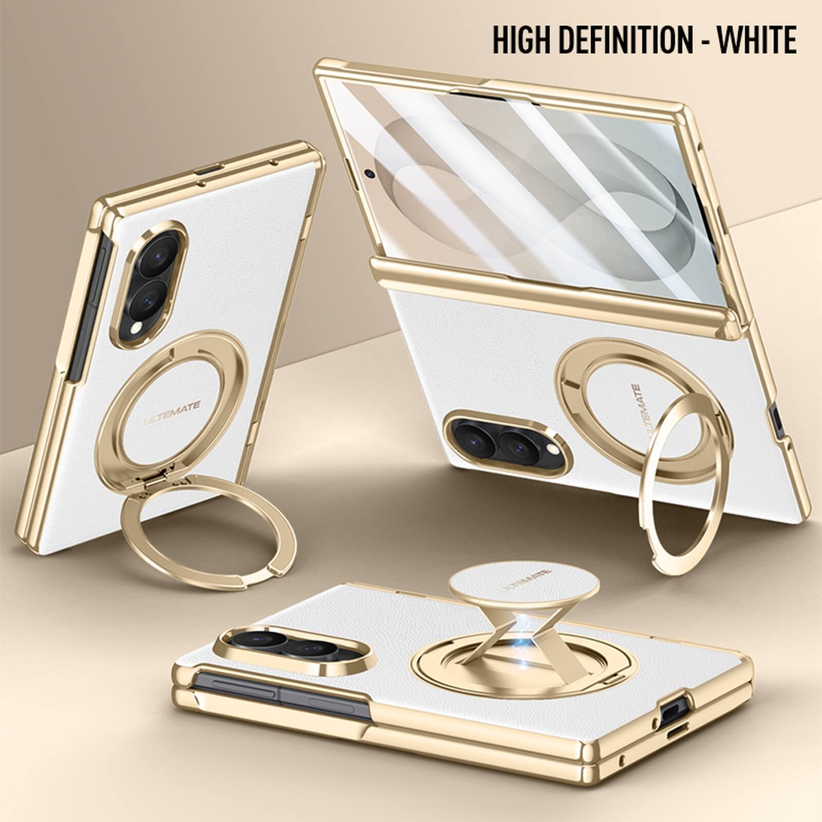 Dteck - Shockproof Case for Samsung Galaxy Z Fold8 with 2-in-1 Stand, Hard PC Magnetic Cover with Built-in HD Screen Film - White