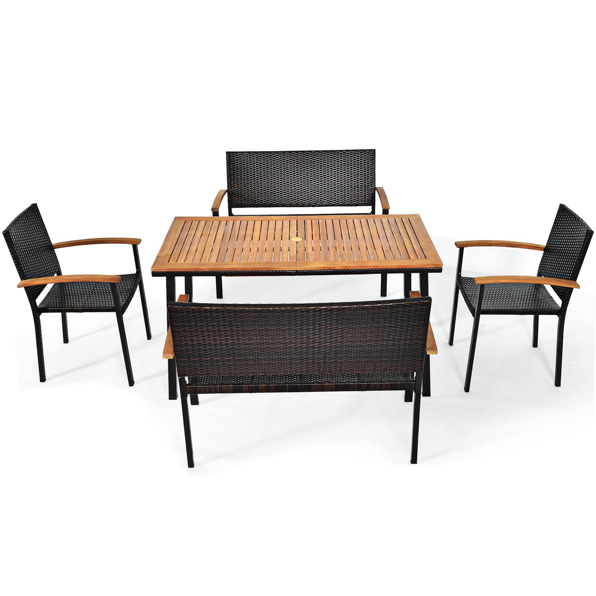 Alt View 7. Gymax - Gymax 5PCS Rattan Outdoor Dining Set Patio Furniture Set w/ Wooden Tabletop - Black.