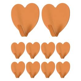 Unique Bargains - 10pcs Heart Shaped Wall Hooks, Metal Adhesive Towel Hook, Heavy Duty Sticky for Bathroom Kitchen Office Keys Coats - Orange