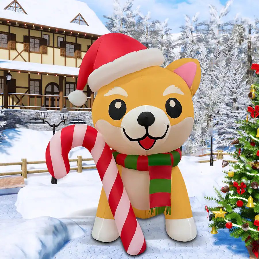 Goosh Inflatable Walmart GOOSH Inflatables GOOSH 5.2FT Christmas Dog Inflatable with Candy Cane ...