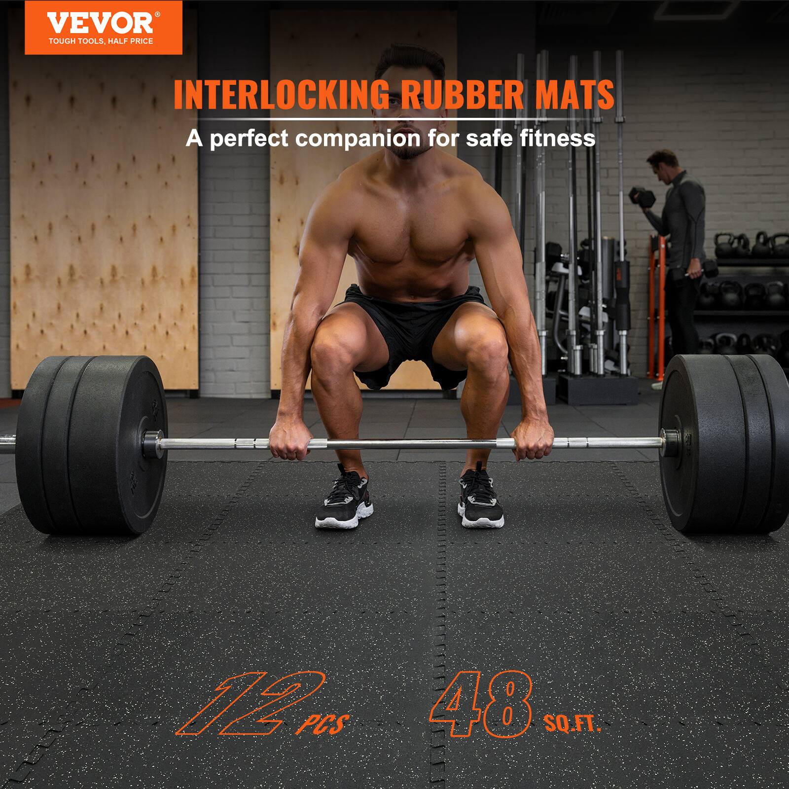 VEVOR TOUGH TOOLS, HALF PRICE INTERLOCKING RUBBER MATS
A perfect companion for safe fitness
12 PCS 48 SQ.FT.