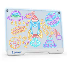 Contixo - WB1 LED Drawing Board for Kids, Light-Up Acrylic Tablet with 12 Neon Markers, USB Reusable Doodle & Tracing Toy
