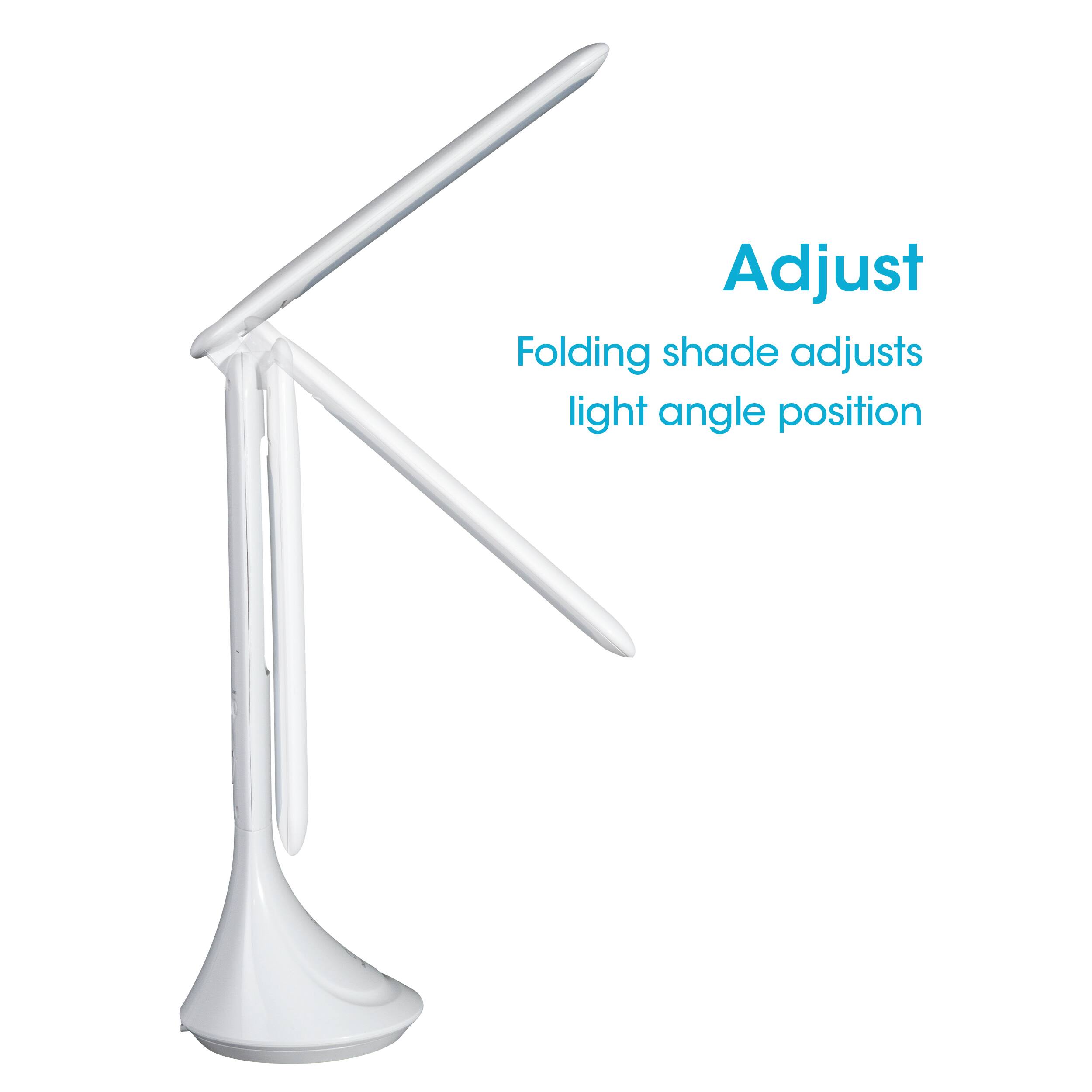 Adjust: Folding shade adjusts light angle position.