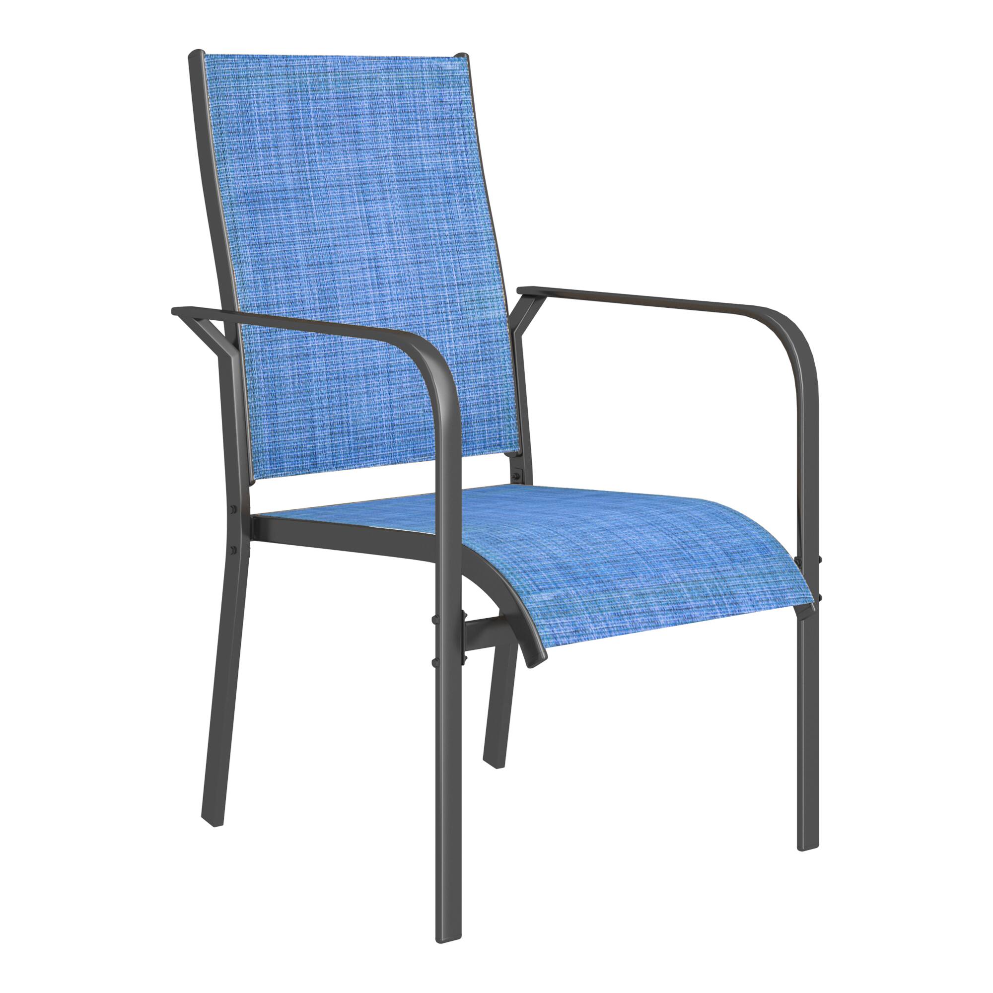 Alt View 4. U-HOMY - Outdoor Stackable Dining Chair Set of 4 All-Weather Patio Chairs with Breathable Textilene and Metal Frame - Blue.