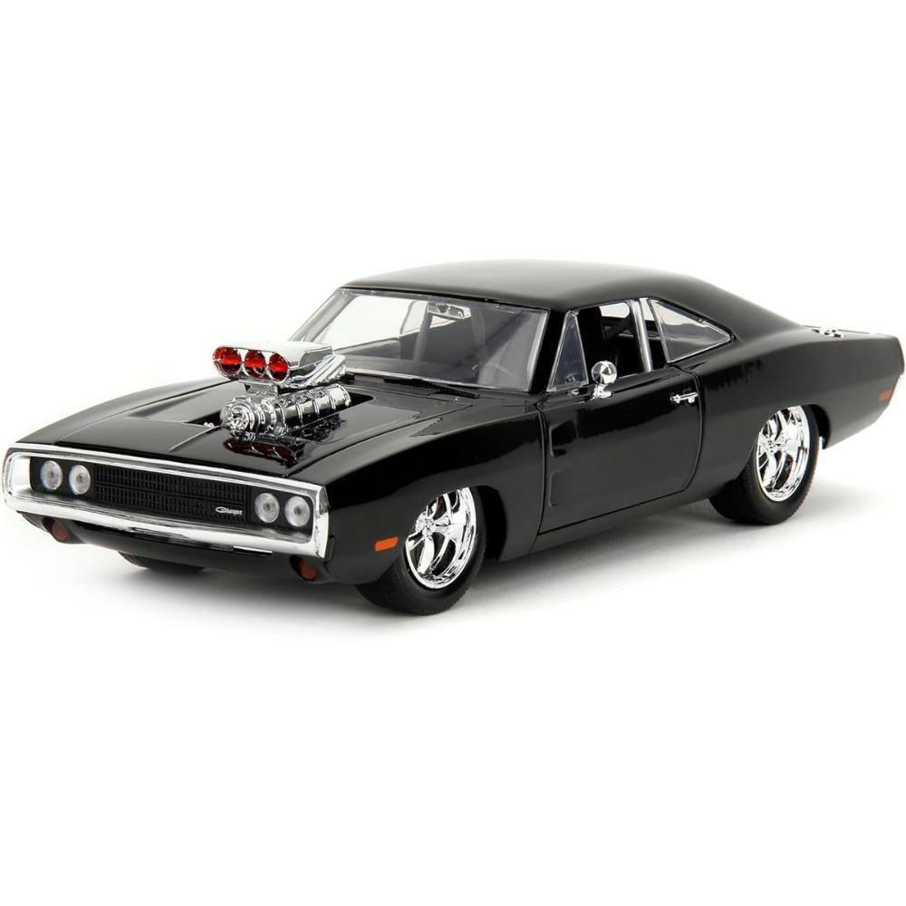 Angle. Jada - Dodge Charger R/T Black with Dom Diecast Figure "Fast & Furious" (2009) Movie "Hollywood Rides" Series 1/24 - Black.
