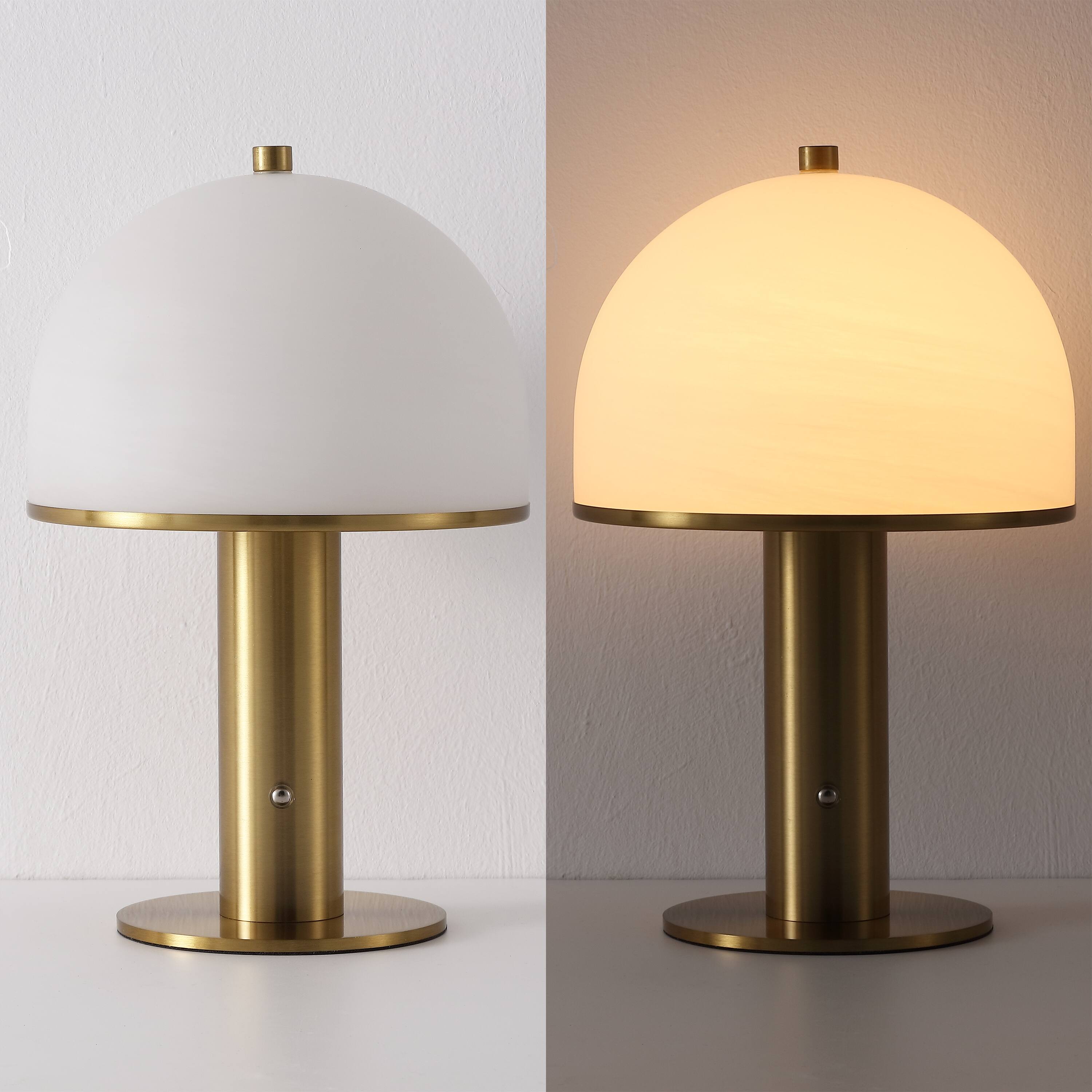 Alt View 5. Jonathan Y - Imani 12.25" Metal Rechargeable Table Lamp Set of 2, Brass Gold, White Glass Dome Shade, Touch Dimmable Cordless Light - Brass Gold.