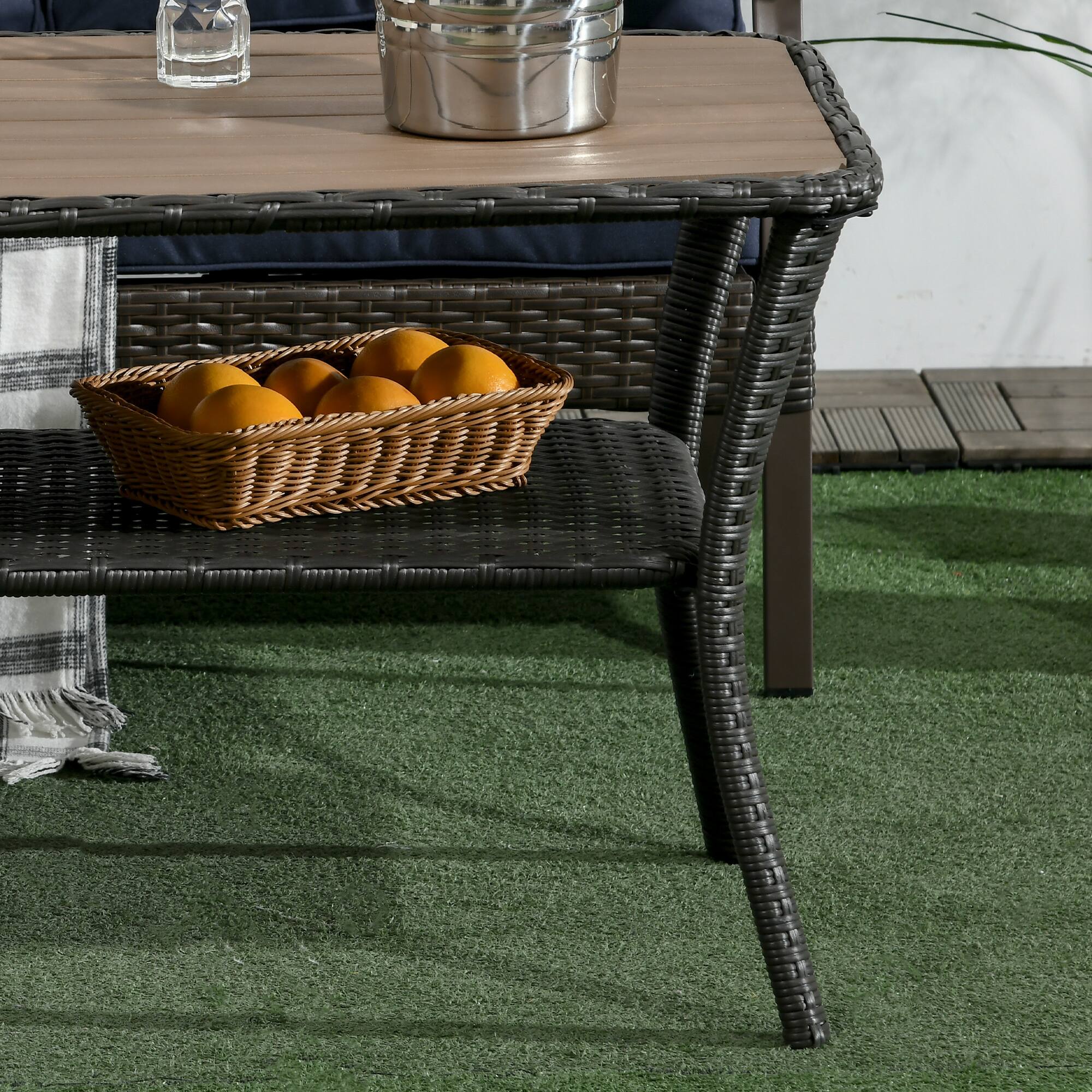 Alt View 7. Outsunny - PE Rattan Outdoor Coffee Table with Storage, 2-Layer Wicker Side Table, Patio Storage Table - Brown.