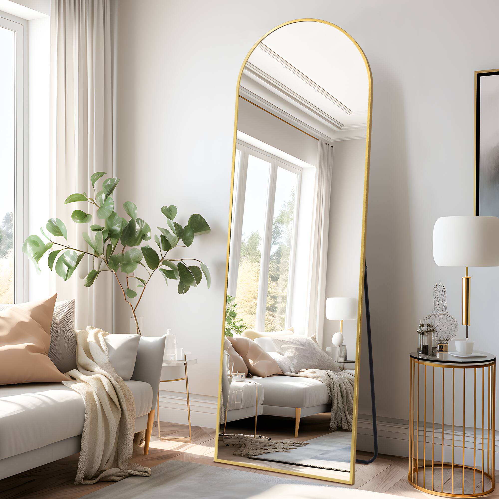 Front. PexFix - 22x65" Full Length Mirror, Metal Frame, Wall Mount or Leaning Floor Mirror for Bedroom & Entryway - Gold.